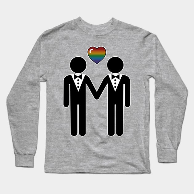 Gay Silhouette Grooms with Rainbow Colored Pride Heart Long Sleeve T-Shirt by LiveLoudGraphics